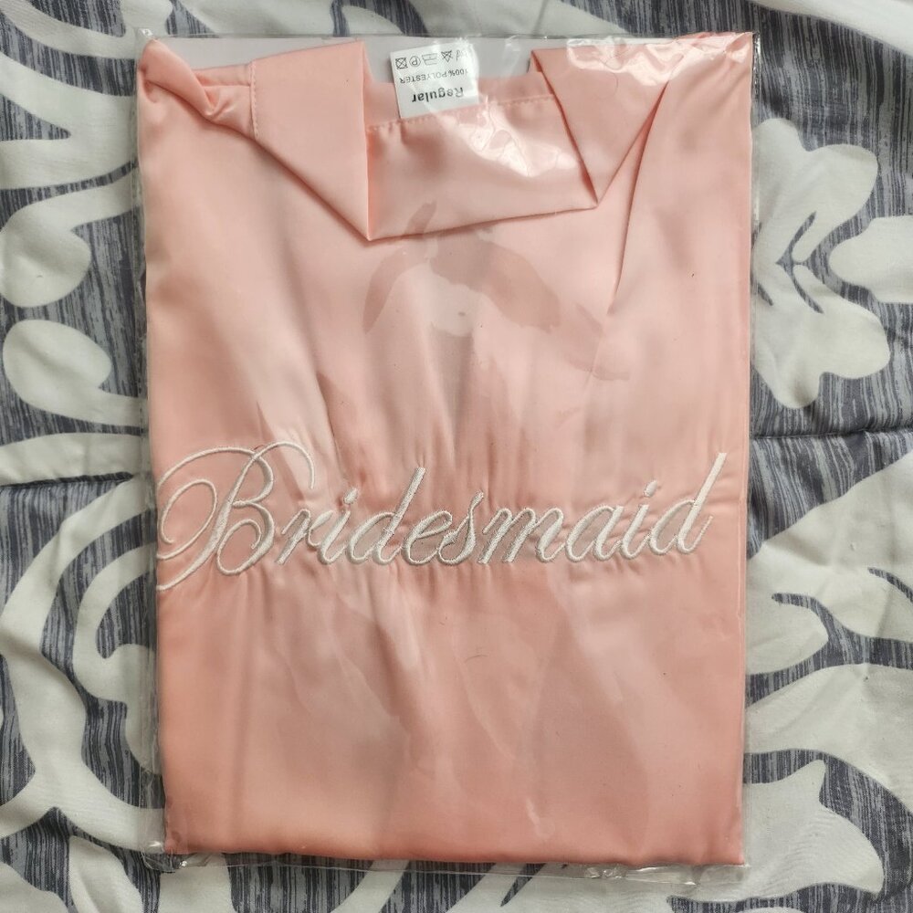 Soft pink satin bridesmaid robe